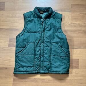 Men's Vintage 80's Swingster Dark Green Snap Up Puffer Vest Jacket Sz Medium VTG